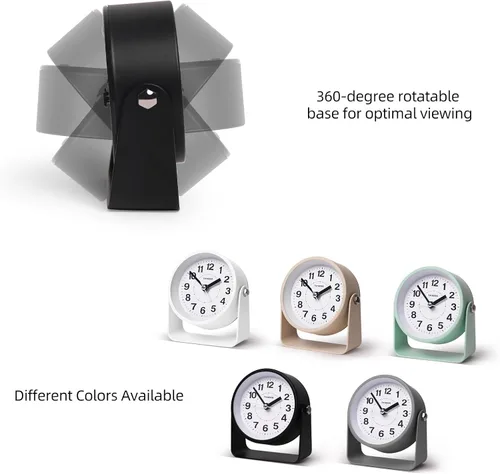 Vista 4 de TIMESS - Reloj despertador analógico con repetición y luz, silencioso sin tictac, color negro