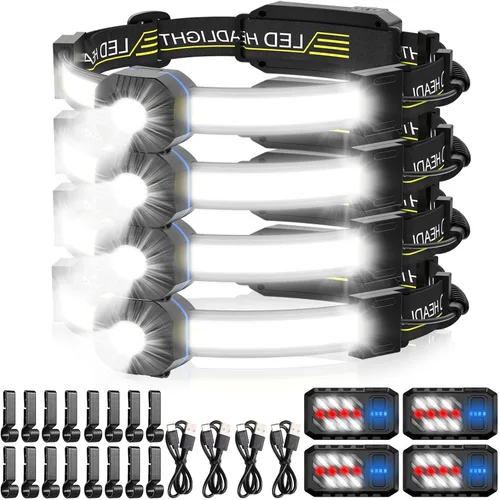 Vista 13 de Linterna frontal LED, 1000 lúmenes, 230° de haz ancho, linterna frontal recargable por USB con luz trasera roja, luz ligera e impermeable