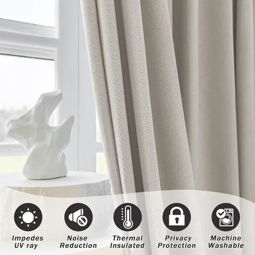 Vista 4 de MUMFAS Cortina opaca para oscurecer la habitación, cortinas opacas de 63 pulgadas de largo, con aislamiento térmico y división de habitación
