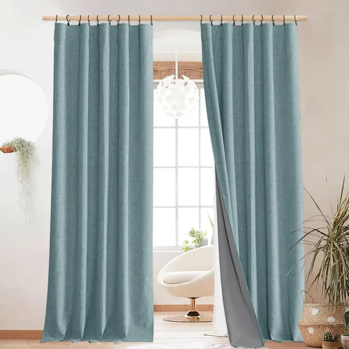 Vista 11 de NICETOWN Cortinas 100% opacas de 63 pulgadas de largo, 2 paneles de cortinas cortas con aislamiento térmico con forro para dormitorio, cortinas