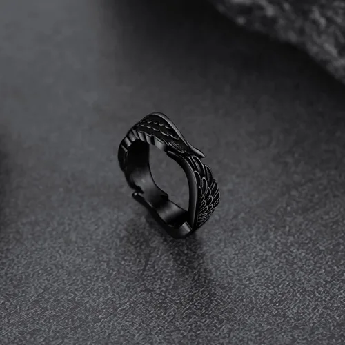 Vista 8 de FaithHeart Anillos góticos punk del diablo mal de ojo, anillo de motociclista de acero inoxidable con garra de dragón y águila para hombres