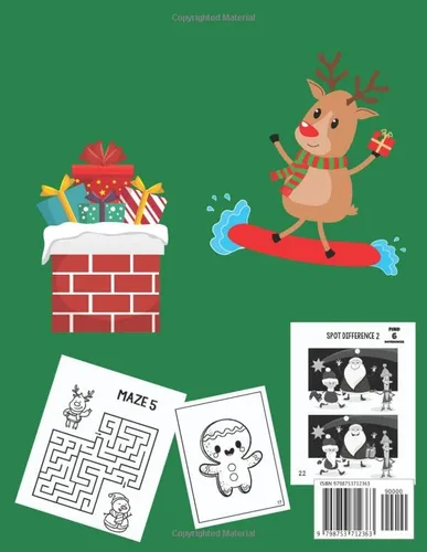 Vista 2 de Christmas Activity Book For Kids Mazes, Coloring Pages, Find The Differences and Shadow Matching