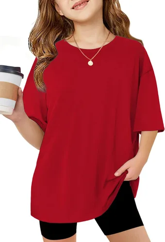 Vista 10 de Arshiner Camisetas de gran tamaño para niñas, camisetas básicas suaves y casuales de verano Negro