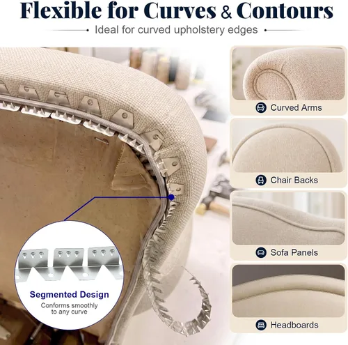 Vista 3 de 20ft Upholstery Metal Flexible Tack Strip for Furniture, Chairs, Sofas – Curve-Ease Grip for Easy Installation