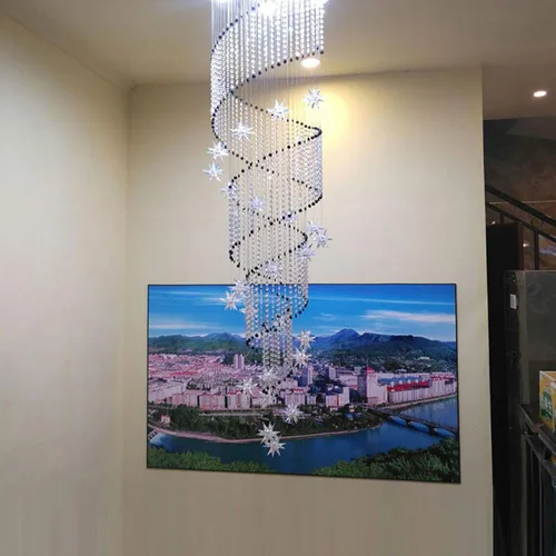 Vista 3 de Moderna lámpara colgante de cristal K9 con forma de gota de lluvia en espiral de cristal, lámpara colgante para sala de estar, hotel, escaleras