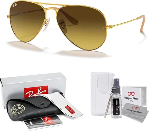 Vista 2 de Ray-Ban RB3025 - Lentes de sol de aviador de metal para hombre y mujer + paquete con kit de cuidado de gafas iWear de diseñador