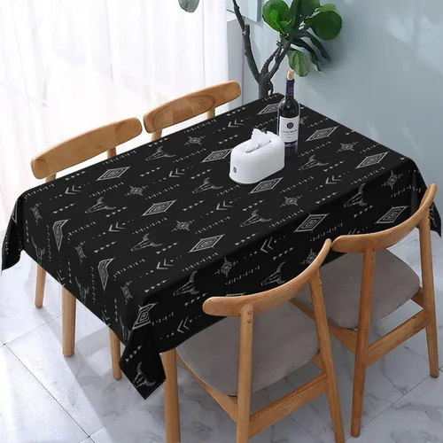 Vista 44 de Mantel decorativo con patrón azteca, estilo nativo étnico, bohemio, geométrico, verde, para cocina, banquete de fiesta y vacaciones, color negro