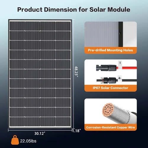 Vista 3 de Panel solar bifacial de 200 W, panel solar monocristalino tipo N 16BB, 25% de alta eficiencia, IP65 impermeable, para casa rodante, barco, sistema