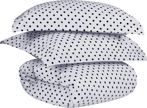 Vista 9 de SUPERIOR Juego de funda de edredón de mezcla de algodón, diseño de lunares, incluye 1 funda de edredón con cierre de botón, 1 funda de almohada