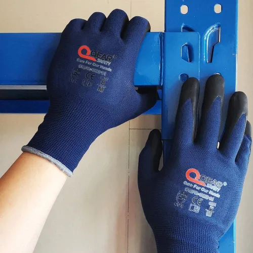 Vista 5 de Paquete de 3 pares de guantes de seguridad de trabajo táctiles de color azul marino, espuma de nitrilo recubiertos, uso general, trabajo mecánico