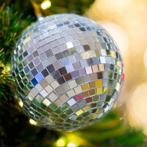Vista 7 de 3 piezas de espejo de bola de Navidad de 3.2 pulgadas, decoración de árbol de Navidad, decoración con correa de sujeción Cosmos
