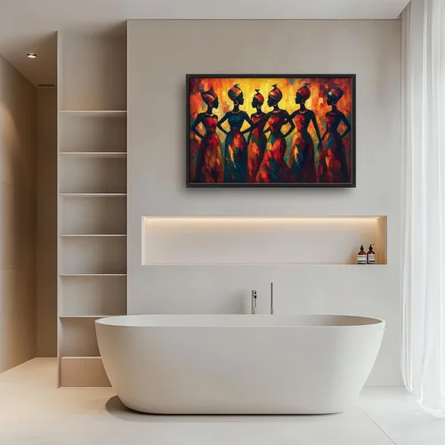 Vista 9 de Arte de pared grande para sala de estar, lienzo africano, decoración de pared, imágenes tribales afroamericanas, siluetas de mujeres, pinturas