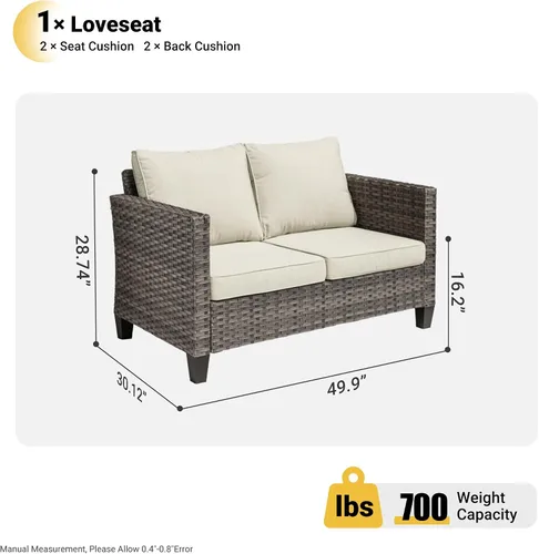 Vista 2 de ovios Sofá biplaza de patio, sofá de mimbre de 2 plazas para exteriores, respaldo alto para todo tipo de clima, asiento profundo con cojines cómodos