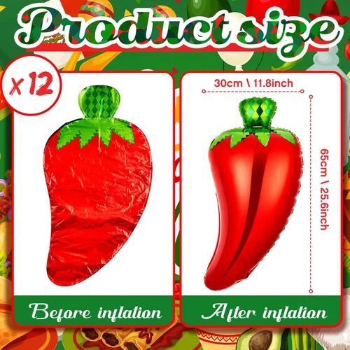 Vista 2 de Lewtemi 12 globos inflables con forma de chile mexicano, decoraciones de pimienta para fiestas mexicanas, 12