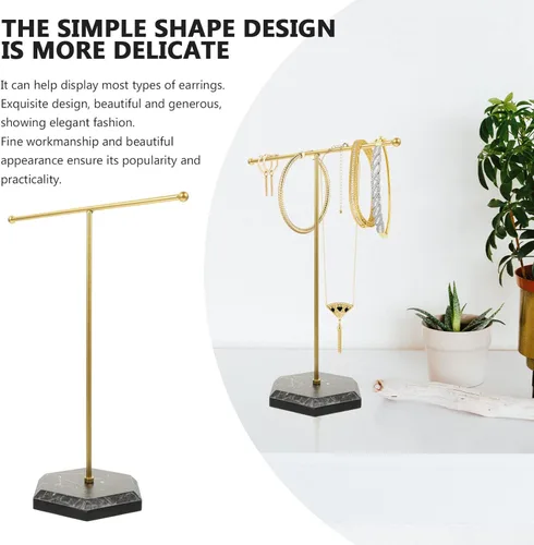 Vista 9 de TOPBATHY Soporte de barra en T Soporte de exhibición de pulsera con barra en T, organizador de mesa de metal chapado en T, torre para mostrar