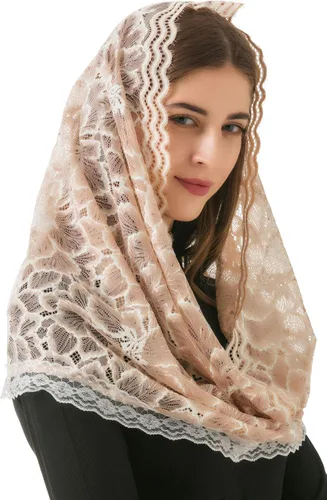 Vista 3 de PAMOR Infinity Floral Veils Bufanda Capilla Velo Cabeza Envoltura Estilo Masa Latina Encaje Mantilla