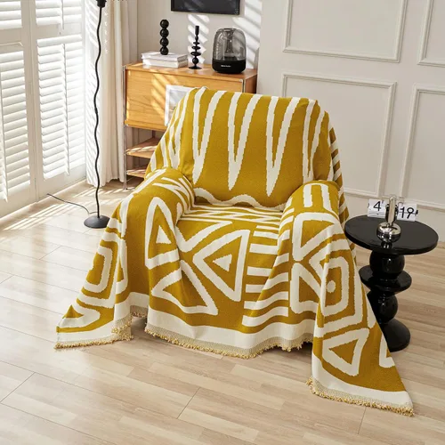 Vista 65 de VClife Funda bohemia de felpilla para sofá, apta para mascotas, gruesa, beige, crema, blanco, a cuadros, triangular, con borlas, agradable a
