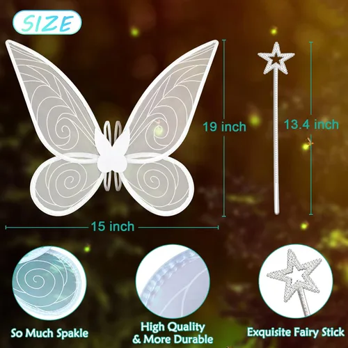 Vista 2 de quescu Alas de hadas para adultos alas de mariposa para niñas y mujeres disfraz de Halloween con alas de ángel brillantes recuerdo de fiesta