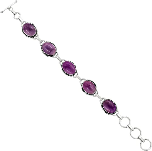 Vista 2 de Natural & Synthetic Gemstones 925 Silver Plated Handmade Link Bracelets Amatista