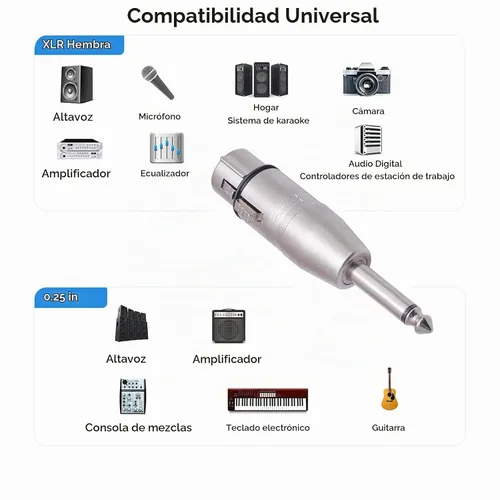 Vista 6 de XLR hembra a 1/4 "TS adaptador de micrófono, conector mono de 0.250 in a conector hembra XLR de 3 pines, convertidor XLR hembra a cuarto de pulgada