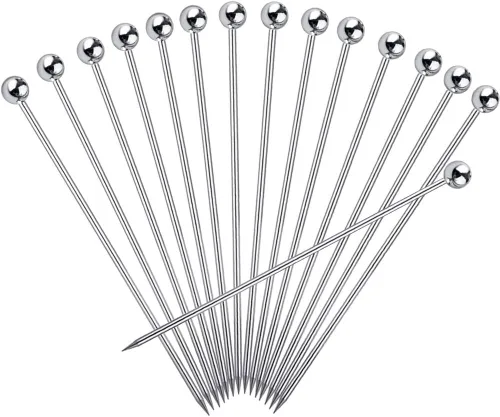 Vista 9 de 20 palillos de cóctel para bebidas, palillos de dientes de cóctel de acero inoxidable largos, brochetas de cóctel reutilizables, palillos de martini