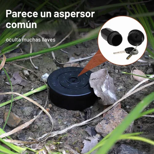 Vista 4 de Key Hider - Cabezal de aspersor realista impermeable, soporte para efectivo para jardín al aire libre, fácil de empujar en el suelo (negro)