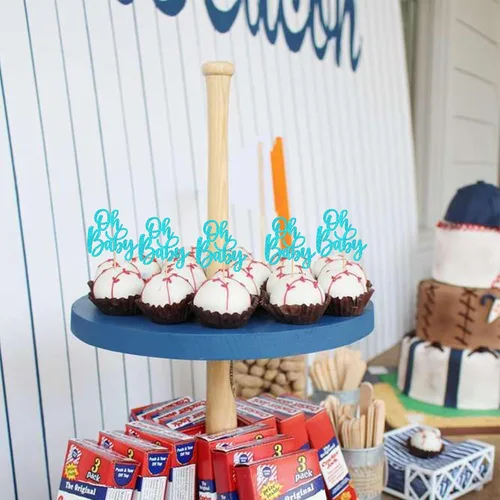 Vista 7 de 24 piezas Oh Baby Cupcake Toppers Glitter Baby Shower Cupcake Picks Reveal Género Decoración de Pasteles para Baby Shower Niños Niñas Fiesta de Azul