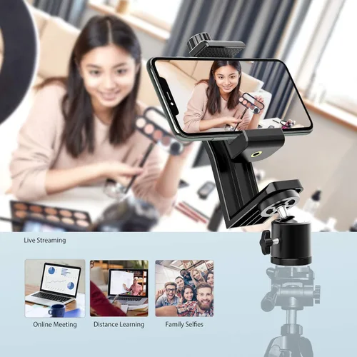 Vista 6 de 6amLifestyle Adaptador de montaje de trípode para teléfono celular con cabezal de bola de trípode giratorio de 360° para teléfono inteligente