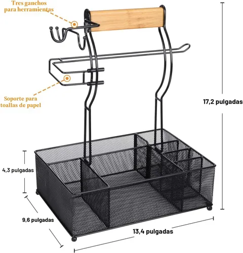 Vista 3 de FANGSUN Organizador para parrilla, organizador de barbacoa con soporte para toallas de papel, organizador de utensilios de condimentos de picnic