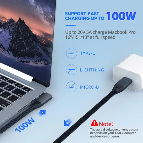Vista 3 de UseBean Cable USB C a USB C de 100 W, 6.6 pies (paquete de 2), USB 3.2 Gen2 Gen2x2 de ángulo recto de transferencia de datos de 20 Gbps y carga