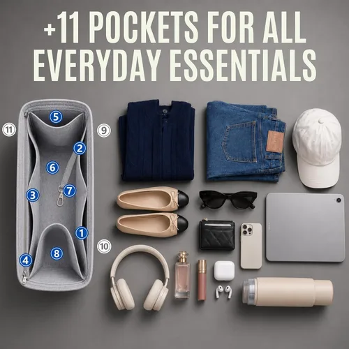 Vista 8 de Divitize Organizador de bolso premium compatible con LV Keepall 25/35/45/50/55/60, hecho a mano, ajuste perfecto, cómodo y resistente, fieltro