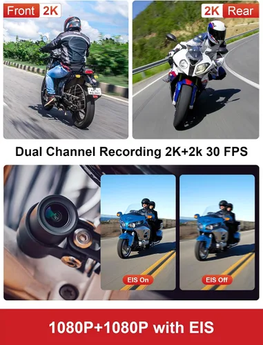 Vista 3 de Cámara de tablero de motocicleta INNOVV K7, cámara frontal y trasera 2K + 2K con EIS antisacudida, cámara de tablero de motocicleta con modo