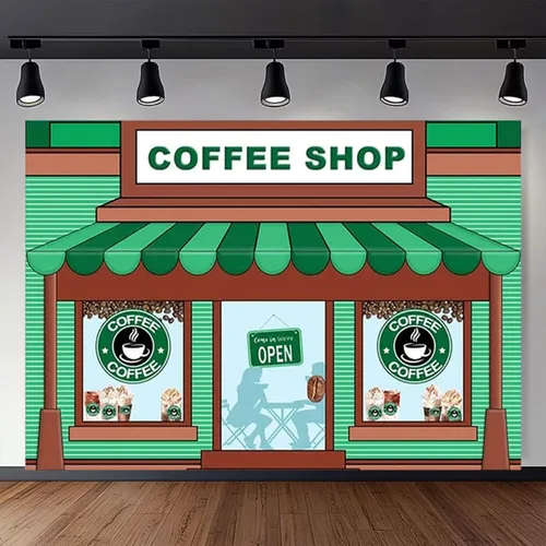 Vista 3 de Telón de fondo de caricaturas para fotografía de café – Fondo de helado de primer cumpleaños con rayas verdes para niños y baby shower (5 x 3 pies)