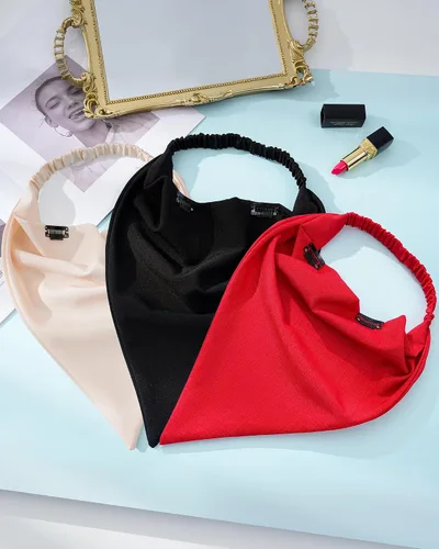 Vista 8 de AWAYTR - 3 diademas elásticas para el cabello para mujer con clip triangular Negro + Rojo + Albaricoque Crema