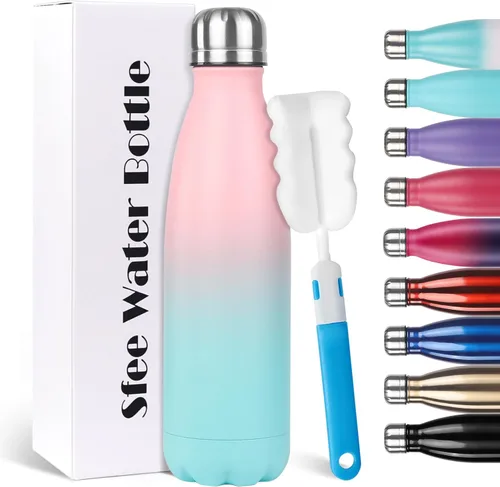Vista 8 de Sfee Botella de agua aislada, botellas de agua de acero inoxidable de 17 onzas, botellas de agua reutilizables al vacío de doble pared a prueba