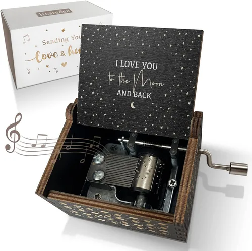 Vista 9 de Caja de música de madera, Can't Help Falling in Love con manivela grabada con láser, cajas musicales de madera vintage, regalo para amante, novia