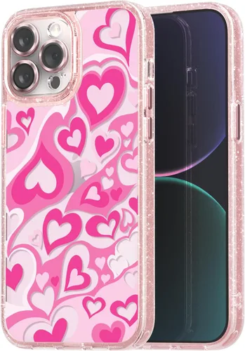 Vista 22 de Compatible para iPhone 13 Funda Bonita Estética - Funda para Teléfono Rosa con Purpurina con Protector de Cámara - Diseño de Cubierta