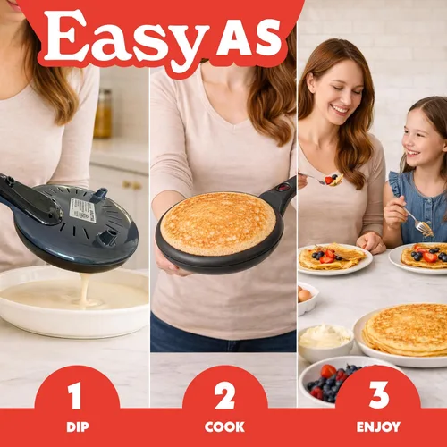 Vista 2 de Gourmia Máquina de crepas de 8 pulgadas – Plancha eléctrica de cerámica antiadherente para crepes, tortillas y tortillas francesas, inmersión