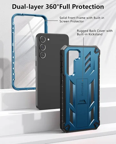 Vista 3 de FNTCASE Funda para Samsung Galaxy S23-Plus funda protectora texturizada de doble capa y carcasa de TPU resistente con soporte, protección contra
