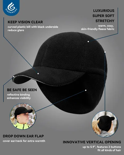 Vista 2 de Gisdanchz Sombrero de cola de caballo de forro polar elástico para mujer con orejeras - Sombrero de invierno con agujero vertical para cola