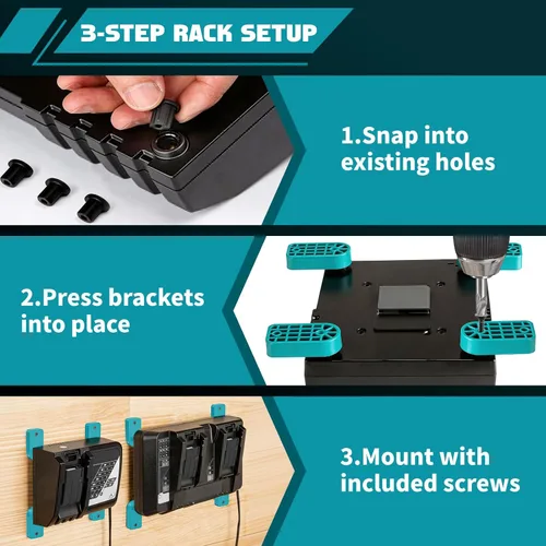 Vista 6 de Soporte de montaje de cargador compatible con Makita DC18RC DC18RD DC18RA DC18RF DC18SC DCB18SD DC18SF, soporte de pared de marco abierto