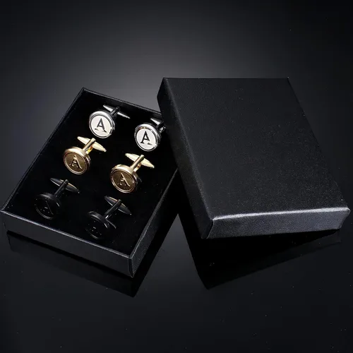 Vista 6 de LOLIAS 3 pares de gemelos con iniciales para hombre, juego de gemelos clásicos para hombre, estilo casual a formal, con caja de regalo, gemelos