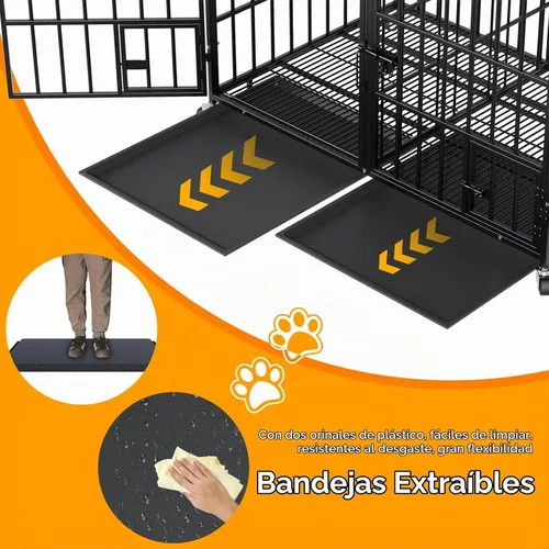 Vista 8 de EZ4ENCE Jaula de Metal para Perros de 42/48/54 Pulgadas para Perros Grandes, Jaula Resistente para Perros de Interior con Panel Divisor, Ruedas