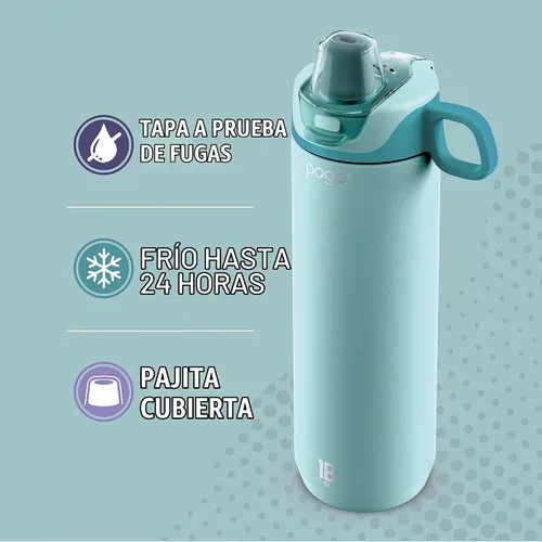 Vista 5 de Pogo Botella de agua activa aislada de acero inoxidable con tapa de popote a prueba de fugas, 18 onzas, escarcha