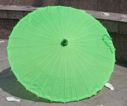 Vista 2 de Sombrilla de tela de bambú lisa ideal para recuerdos de fiesta de boda (verde)
