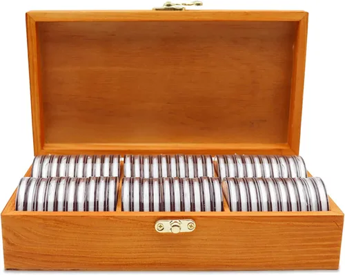 Vista 9 de Soporte para monedas de madera de 0.787-1.811 in, 120 cápsulas de monedas altamente transparentes con junta de espuma, soporte para coleccionista