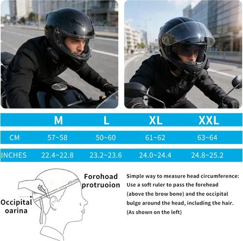 Vista 6 de Casco de motocicleta Bluetooth modular, NVSIO, con aprobación DOT FMVSS-218, abatible, cara completa, con doble visera, para adultos hombres