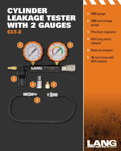 Vista 4 de Lang Tools CLT-2 comprobador de fugas en cilindros de 100 PSI con dos medidores, talla única