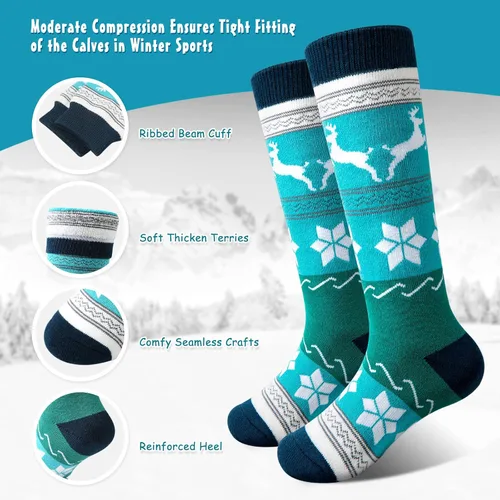 Vista 4 de Cimkiz Kids Ski Socks (2 Pairs3 Pairs) for Boys Girls Thick Warm for Winter Snow Skiing Snowboard Sports