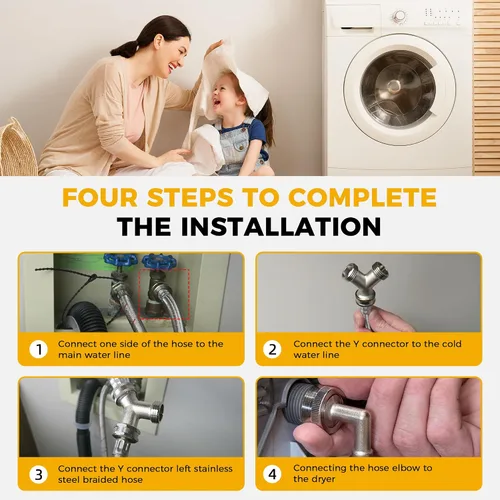 Vista 6 de Kit de instalación de manguera para secadora de vapor premium de 4 pies - Incluye manguera de acero inoxidable de 4 pies con codo de 90 grados